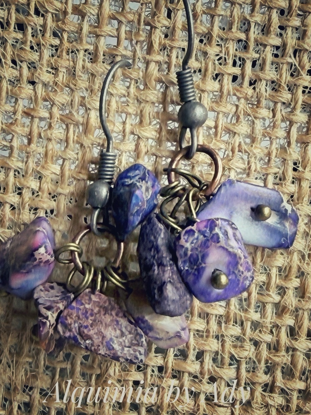 Purple Agate Cluster Dangle Earrings